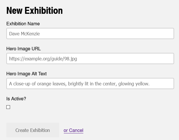 Screenshot of an exhibition overview in the AccessKit guest view.