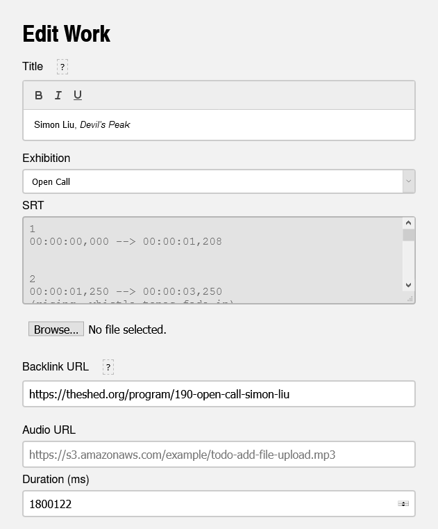 Screenshot of captions for a work in the AccessKit guest view.